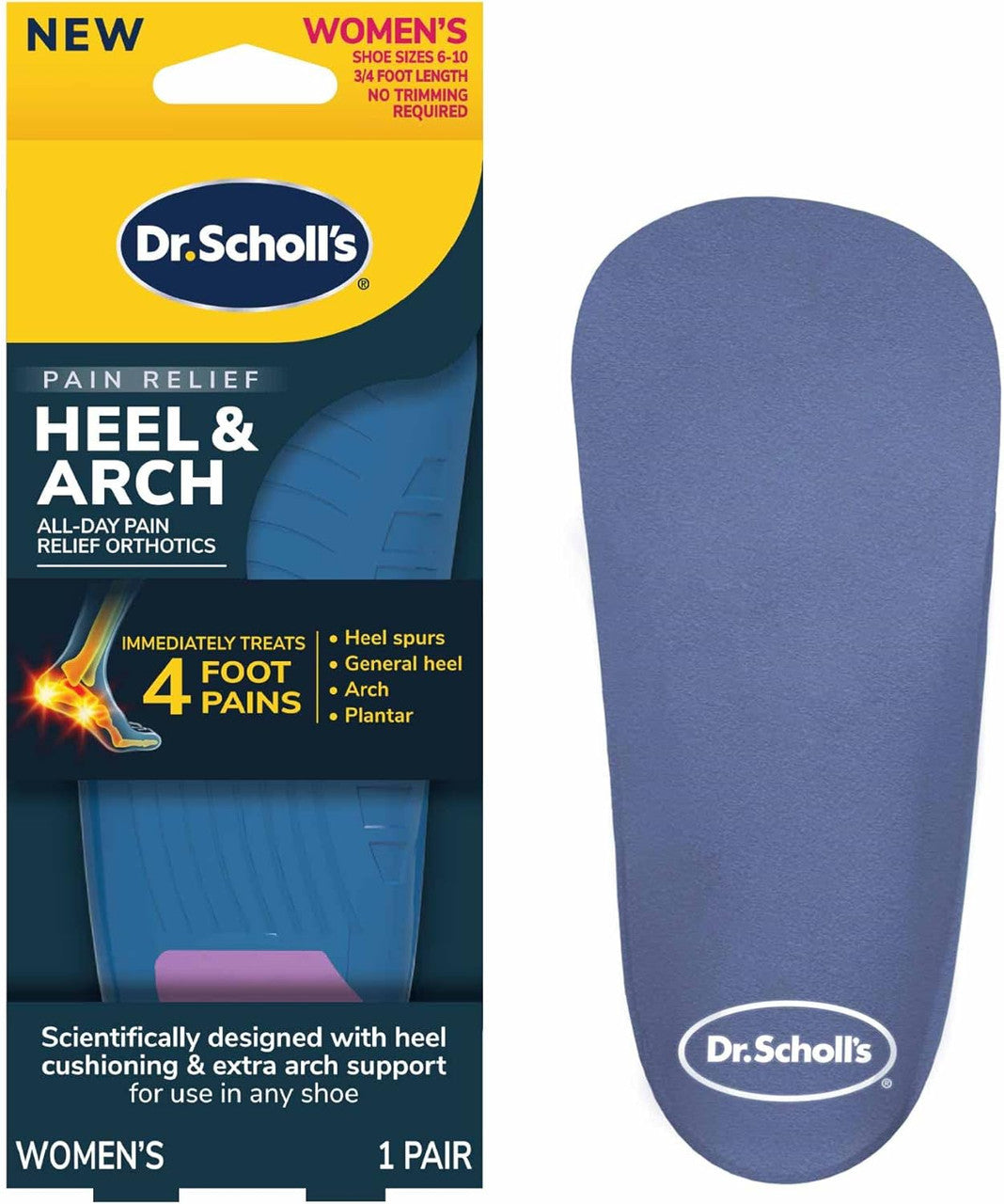 Dr Scholls Pain Relief Orthotics For Heel Pain For Women, Size 6-10, 1 Pair